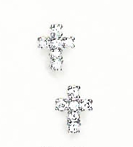 
14k White 2 mm Round Cubic Zirconia Cross Friction-Back Post Earrings
