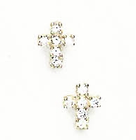 
14k Yellow 2 mm Round Cubic Zirconia Cross Friction-Back Post Earrings
