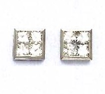
14k White Gold 3 mm Princess Cubic Zirconia Large Friction-Back Post Earrings
