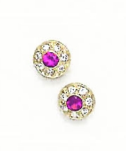 
14k Yellow Round Red Cubic Zirconia Circle Post Earrings
