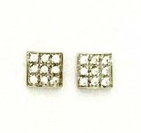 
14k White Gold 2 mm Round Cubic Zirconia Square Design Post Earrings
