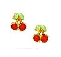 
14k Yellow Gold Red Enamel Childrens Cherry Screw-Back Earrings
