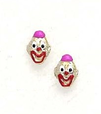 
14k Yellow Gold Pink Enamel Childrens Clown Screw-Back Earrings
