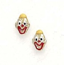 
14k Yellow Gold Yellow Enamel Childrens Clown Screw-Back Earrings
