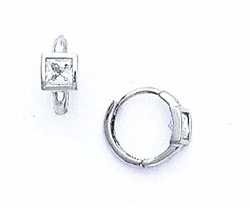 
14k White Gold Square Cubic Zirconia Petite Hinged Earrings
