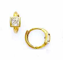 
14k Yellow Gold Square Cubic Zirconia Petite Hinged Earrings
