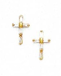 
14k Yellow Baguette Cubic Zirconia Cross Friction-Back Post Earrings
