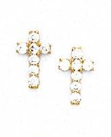 
14k Yellow Gold 2 mm Round Cubic Zirconia Cross Friction-Back Post Earrings
