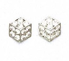 
14k White Gold 2 mm Round Cubic Zirconia Large Dice Post Earrings
