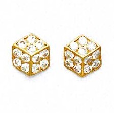 
14k Yellow Gold 2 mm Round Cubic Zirconia Large Dice Post Earrings

