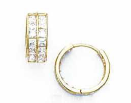 
14k Yellow Gold 2.5 mm Square Cubic Zirconia Hinged Earrings

