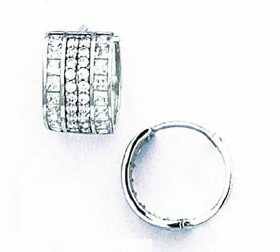 
14k White Gold Round and Square Cubic Zirconia Hinged Earrings
