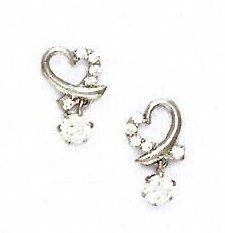 
14k White Gold Round Cubic Zirconia Heart Shape Friction-Back Post Earrings
