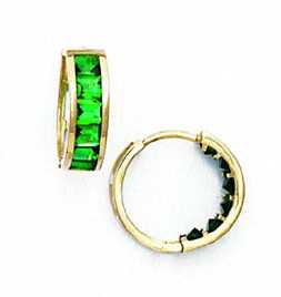 
14k Yellow Gold 3 mm Square Green Cubic Zirconia Hinged Earrings
