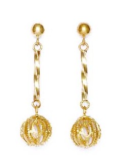 
14k Yellow Wire Ball Drop Friction-Back Post Earrings
