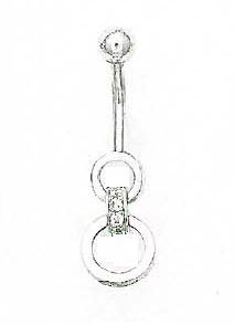 
14k White Gold Round Cubic Zirconia Circles Belly Ring
