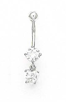 
14k White 6 mm Round and Heart Cubic Zirconia Belly Ring
