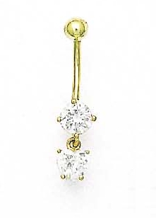 
14k Yellow Gold 6 mm Round and Heart Cubic Zirconia Belly Ring
