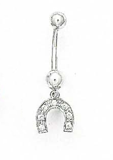 
14k White 2 mm Round Cubic Zirconia Horse-Shoe Belly Ring
