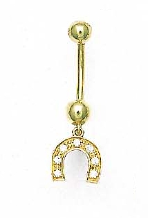
14k Yellow Gold 2 mm Round Cubic Zirconia Hourse-Shoe Belly Ring
