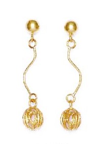 
14k Yellow Gold Wire Ball Drop Friction-Back Post Earrings

