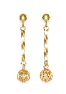 
14k Yellow Gold Wire Ball Drop Friction-Back Post Earrings
