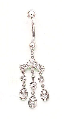 
14k White Gold Cubic Zirconia Chandelier Belly Ring
