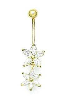 
14k Yellow Gold Cubic Zirconia Flower Design Belly Ring
