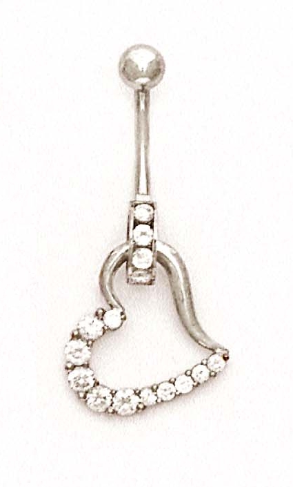 
14k White Gold Round Cubic Zirconia Open Heart Belly Ring
