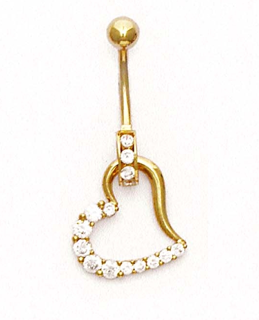 
14k Yellow Gold Round Cubic Zirconia Open Heart Belly Ring
