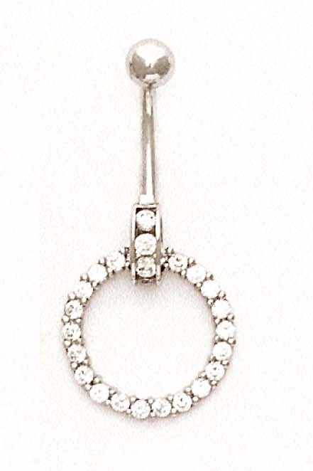
14k White Gold 2 mm Round Cubic Zirconia Open Circle Belly Ring
