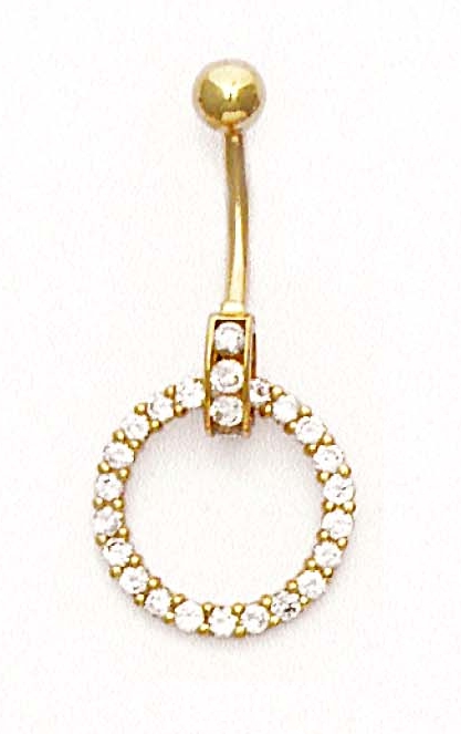 
14k Yellow Gold 2 mm Round Cubic Zirconia Open Circle Belly Ring
