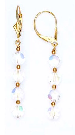 
14k Yellow 6 mm Round Clear Crystal Drop Lever-Back Earrings
