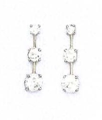 
14k White Gold Round Cubic Zirconia Three-Stone Friction-Back Post Earrings
