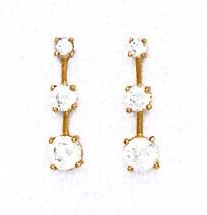 
14k Yellow Gold Round Cubic Zirconia Three-Stone Friction-Back Post Earrings
