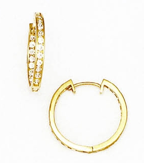 
14k Yellow Gold 1.5 mm Round Cubic Zirconia Hinged Earrings
