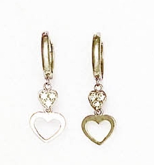 
14k White Gold 1 mm Round Cubic Zirconia Petite Heart Hinged Earrings
