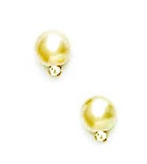 
14k Yellow 7 mm Round White Crystal Pearl Cubic Zirconia Earrings

