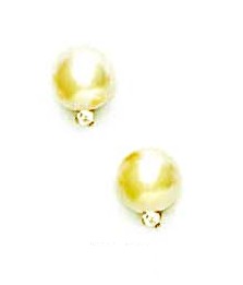 
14k Yellow 8 mm Round White Crystal Pearl Cubic Zirconia Earrings
