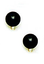 
14k Yellow Gold 8 mm Round Black Crystal Pearl Cubic Zirconia Earrings

