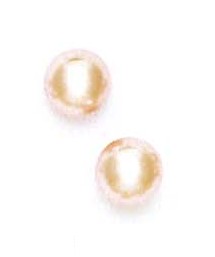 
14k Yellow 9 mm Round Light-Rose Crystal Pearl Earrings
