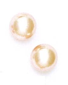 
14k Yellow 12 mm Round Light-Rose Crystal Pearl Earrings
