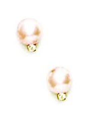 
14k Yellow 7 mm Round Light-Rose Crystal Pearl Cubic Zirconia Earrings
