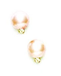 
14k Yellow 8 mm Round Light-Rose Crystal Pearl Cubic Zirconia Earrings
