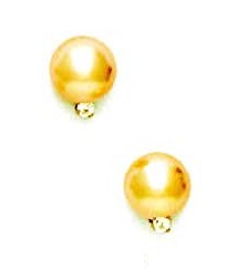 
14k Yellow 8 mm Round Light-Gold Crystal Pearl Cubic Zirconia Earrings
