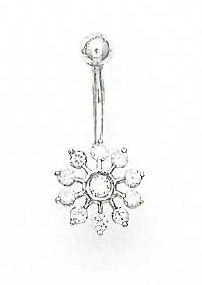 
14k White Round Cubic Zirconia Snowflake Belly Ring
