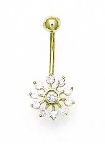 
14k Yellow Round Cubic Zirconia Snowflake Belly Ring
