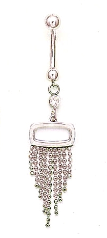 
14k White Gold Cubic Zirconia Drop Beads Belly Ring
