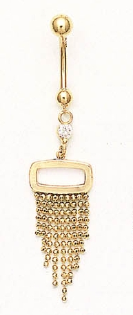 
14k Yellow Gold Cubic Zirconia Drop Beads Belly Ring
