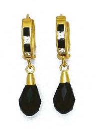 
14k Yellow 9x6 mm Briolette Black Crystal Drop Earrings
